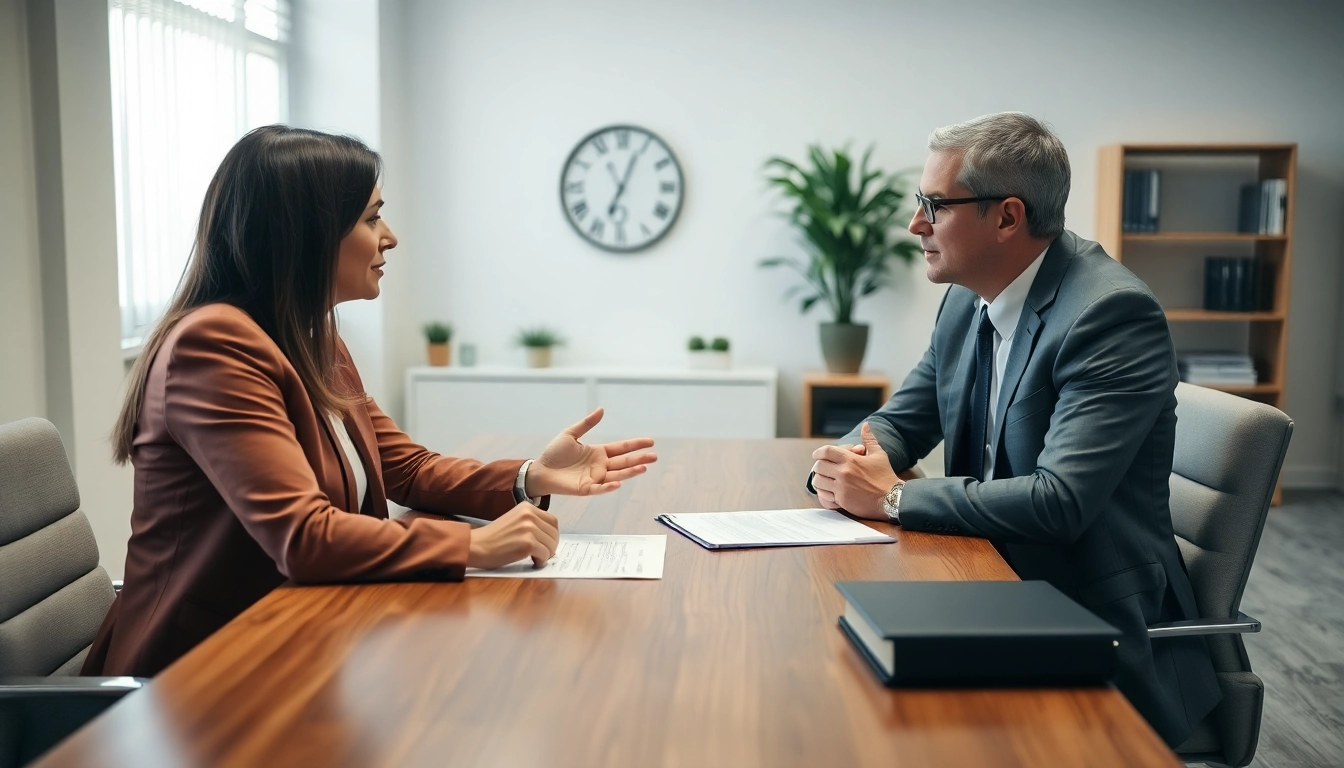 Experienced PFAS lawsuit attorneys discussing a case with a client in a modern office.