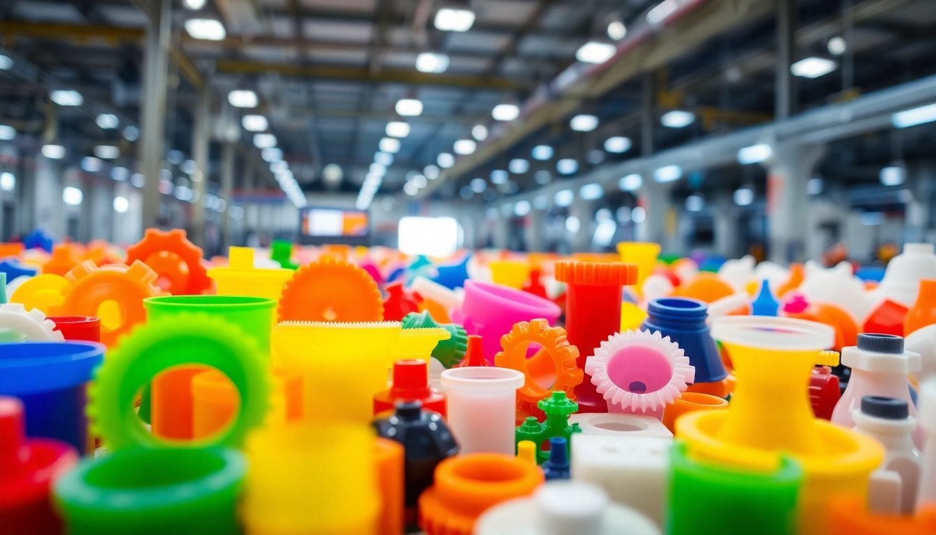 Blow moulded plastic parts, showcasing diverse and colorful designs during the manufacturing process.